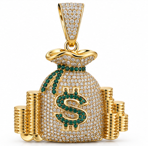 Collar Hip Hop con Colgante de Bolsa de Dinero en Plata 925 Chapada en Oro con Moissanita de Corte Brillante Redondo para Hombres y Mujeres - Product Image 1