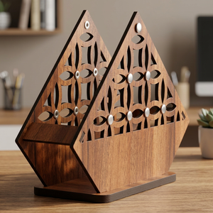 Support de boîte à mouchoirs en bois moderne avec découpes géométriques, design autoportant pour la maison, l'hôtel et la décoration de salle à manger - Product Image 1