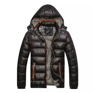 Veste matelassée à capuche pour homme, chaude et épaisse, avec fermeture éclair, décontractée, couleur unie, en rouge, bleu, orange, noir - Product Image 4