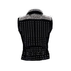 Gilet en cuir PU pour homme, style punk, avec rivets, col montant, vêtement d'extérieur d'hiver, couleur unie, longueur normale, avec clous - Product Image 2