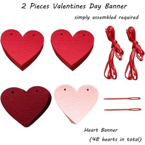 Ghirlanda di 48 Cuori Rossi e Rosa, Decorazioni per Matrimoni e Anniversari, Striscioni in Feltro per Caminetto, San Valentino - Product Image 2