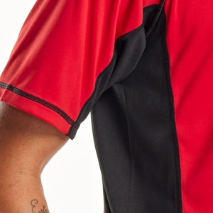 Chemise de sport unisexe rouge à manches longues, anti-UV, séchage rapide, respirante, en Spandex/Polyester 180g, design color block, logo frontal - Product Image 2