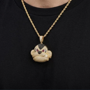 Collar con Colgante de Mono de Dibujos Animados Chapado en Oro, Microincrustaciones de Circonio, Cadena de Latón, Joyería Hip Hop - Product Image 2