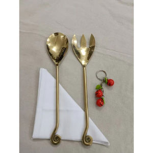 Ensemble de fourchettes et cuillères à salade en acier inoxydable fait main, design feuille, finition or et argent, parfait pour les mariages et les dîners - Product Image 2