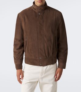 Men's Brown <b>Suede</b> <b>Bomber</b> <b>Jacket</b> Stand Collar Zip Pockets Casual Autumn Wear High Quality Wholesale Factory Manufacturer - Product Image 2