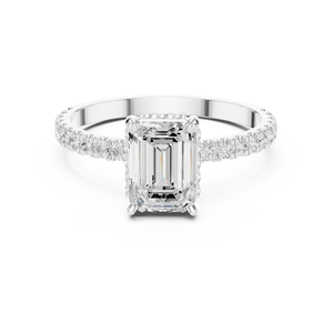 Bague de fiançailles de luxe en diamant taille émeraude avec micro-pavé en or 14K/18K - Product Image 1