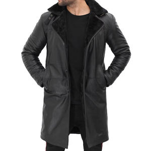 Durable In Stock Long Sleeve Men Leather Long <b>Coat</b> Stylish Winter Warm Leather Long <b>Coat</b> Professional Manufacturer - Product Image 6