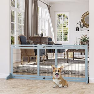 Cancelletto per Animali Domestici Extra Largo 183 cm L x 70 cm A, Recinzione Regolabile in Metallo per Cani e Gatti, Blu-Grigio con Chiusura a Bottone - Product Image 2
