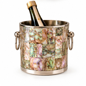 Seau à glace de luxe en acier inoxydable avec mosaïque de nacre et coquille d'ormeau, refroidisseur à vin et seau à champagne pour hôtels, bars et événements - Product Image 1