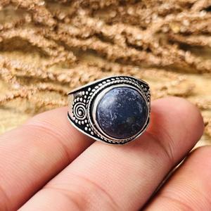 Vintage Boho Tribal Blue <b>Lapis</b> <b>Lazuli</b> Brass Men's <b>Ring</b> Silver Plated Finish Ethnic Signet Band for Engagement Wedding Gift - Product Image 6