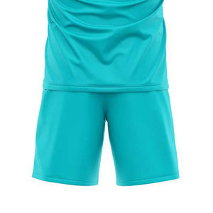 Conjunto de Camiseta y Pantalones Cortos de Fútbol Personalizados, Cuello Redondo, Manga Corta, Sublimados, Transpirables, con Patrón Geométrico, Turquesa, Negro, Blanco - Product Image 6