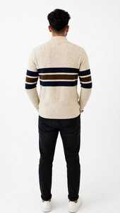 Pull tricoté à capuche zippé pour homme avec motif rayé 100% polyester respirant pour le printemps - Product Image 3