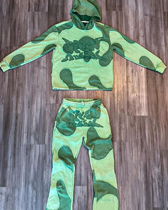 2026 Custom Sun Faded Distressed Acid Wash All Over Print Rhinestone Cropped Hoodie And Flared Sweatpants Tracksuit Set Zipper - Product Image 6