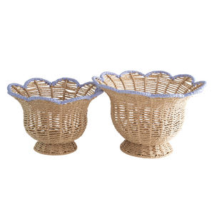 Handmade <b>Paper</b> Rope Decorative Basket Bowl Wicker Fruit Basket Pedestal With Scalloped Edge For Dining Table <b>Kitchen</b> Decor - Product Image 6