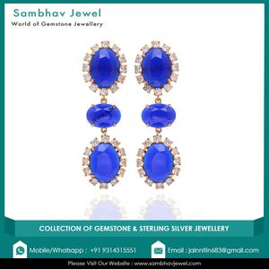 Piedra preciosa de Calcedonia azul orgánica Natural antigua Plata de Ley 925 pendiente chapado en oro hecho a mano Vintage minimalista para mujer - Product Image 3