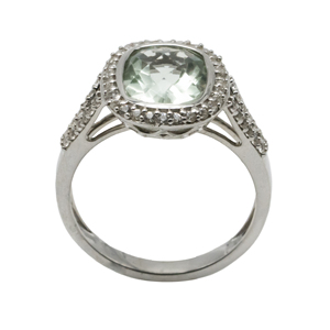 Anillo de Plata 925 de Primera Calidad con Acabado en Rodio, Color Verde Amatista, Diseño de Halo con Circonitas Brillantes - Product Image 3