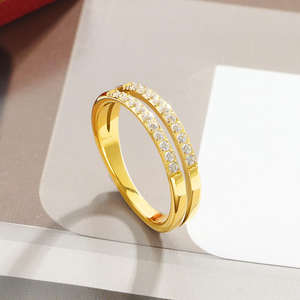 Bague de fiançailles délicate à deux rangs de zircone cubique pour femme, en argent sterling 925, sertie à griffes, tendance, pour mariage, anniversaire, fête - Product Image 6