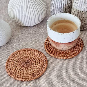 Rattan Coaster <b>Placemat</b> Bohemian Table Mats Natural Rattan Handwoven Heat Resistant Drink Coaster - Product Image 5