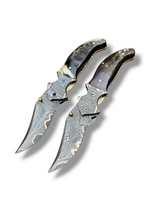 Couteau pliant en cuivre damas forgé à la main avec manche en corne de bélier et étui en cuir, couteau de chasse de poche EDC personnalisé CuMai - Product Image 4