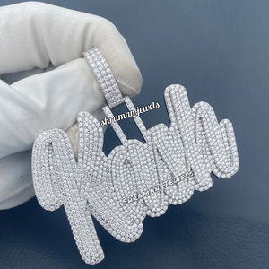 Men's 925 <b>Solid</b> <b>Silver</b> Big Hip Hop Pendant Custom Initial Name <b>Necklace</b> Moissanite Diamond Gold Plated Bling for Parties Gifts - Product Image 3