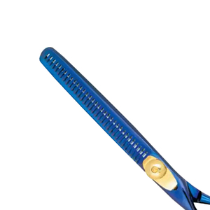 Ciseaux à effiler bleus en acier inoxydable professionnels pour barbier, pour droitiers, à dents en V, 6 pouces - Product Image 3