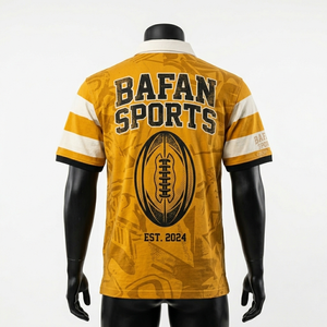 เสื้อโปโลรักบี้ชาย โพลีเอสเตอร์ อินเตอร์ล็อค สีเหลืองมัสตาร์ด แขนเสื้อมีแถบลายพิมพ์โลโก้ เสื้อโปโลรักบี้ชาย - Product Image 4