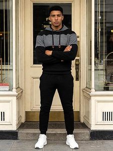 Ensemble jogging décontracté pour homme, automne, hip-hop, 2 pièces, sweat-shirt et pantalon de survêtement, jacquard gaufré, 100% coton, séchage rapide - Product Image 3