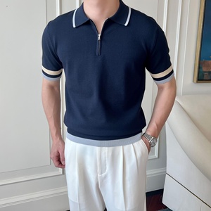 Nueva Camiseta de Punto Casual de Alta Gama para Hombre, de Verano, Manga Corta, Color Sólido, Antipilling, para Usar con Camiseta Polo - Product Image 6