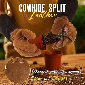 Gants de jardinage anti-épines pour hommes et femmes, en cuir de vachette pleine fleur - Product Image 6