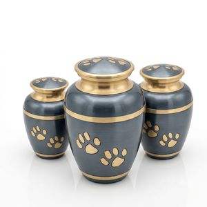 Antique Aluminum Pet Cremation <b>Vase</b> with Brass Gold Bands and Paw Prints Handmade Large Capacity Durable Oval Shape - Product Image 3