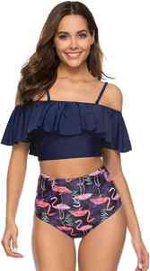 Traje de Baño con Textura Plisada y Dobladillo con Volantes Decorativos, Diseño Juvenil y Lindo, Material de Alta Elasticidad, Bikini para Mujer, Natación, Playa - Product Image 5