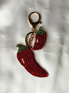 Handmade Beaded Crab <b>Keychain</b> Red Gold Inlay Animal Shape Cute <b>Carabiner</b> Keyring - Product Image 6