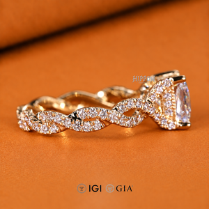 Anillo de compromiso con diamante talla princesa halo oculto, diamantes pavé retorcidos, anillo de diamante cultivado en laboratorio de 2 a 3 ct, sólido - Product Image 3