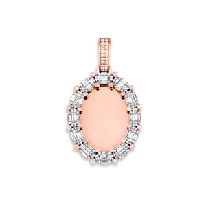 Pendentif photo ovale en or rose avec diamants baguette et halo, breloque commémorative vierge plaqué or 14K 18K avec zircon cubique, gravure personnalisée - Product Image 3