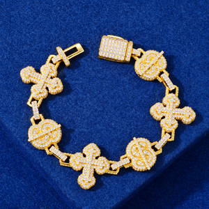 Pulsera de plata 925 con moissanita y cruz para hombre, tono dorado, eslabones helados, joyería de lujo, regalo de diseñador - Product Image 5