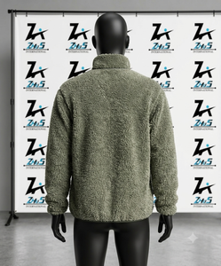 Men's Olive Green <b>Fleece</b> <b>Jacket</b> Stand Collar Zipper Closure <b>Thick</b> Sherpa Lining Winter Warm Casual Outerwear Men's Sherpa <b>Jacket</b> - Product Image 2