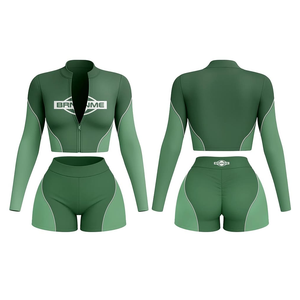 Summer Clothes Women Custom Streetwear <b>Workout</b> Sets Zip up Short Sleeve <b>Jacket</b> and Shorts 2 Piece Shorts Set Tracksuit for Women - Product Image 2