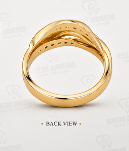 Bague de luxe en or jaune 14 carats avec feuille de diamant, sertie pavé élégante, bande organique, bijoux fins pour femme, déclaration de mode, bague personnalisée, cadeau - Product Image 2