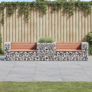 Banco de Jardín de Madera Maciza de Douglas con Cesta de Gabion Natural, Muebles Elegantes para Patio - Product Image 1