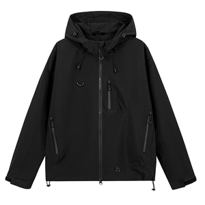 <b>Men's</b> <b>Black</b> Hooded Waterproof <b>Windbreaker</b> Jacket Zipper Closure Casual Outdoor Wear Autumn Season Polyester Material - Product Image 1