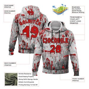 Sweat à capuche personnalisé avec logo d'équipe pour homme, impression par sublimation, motif goutte de sang rouge, vêtement décontracté d'automne, coupe classique, motif blanc et noir - Product Image 2