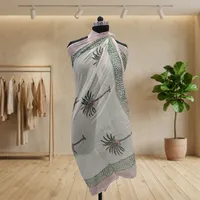 Pareo de Algodón con Estampado Floral Blanco, Motivos de Flores, Ligero, Estilo Indio, para Playa, con Logotipo Frontal, para Mujer