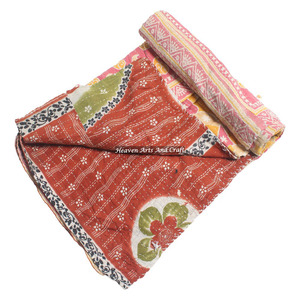 Super Fine Kantha Quilt Vintage Indian Handmade Cotton Blanket Reversible Throw <b>Bedspread</b> Indian Reversible Hand Stitched Heavy - Product Image 2