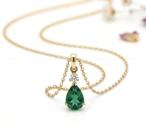 Collar de Esmeralda Original Stonewels, Chapado en Oro Rosa, Forma de Pera, Piedra de Nacimiento de Mayo, Delicado Colgante de Gema Verde, Estilo Vintage para Mujer - Product Image 1