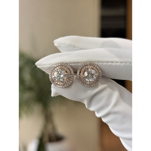 Luxury 2.50 Ct Lab Grown Round Diamond Double Halo <b>Stud</b> <b>Earrings</b> for Women 14K Gold IGI Certified Fine Jewelry - Product Image 4