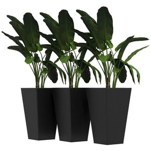 Set di 3 Vasi Neri per Piante da Interno con Foro di Drenaggio, Grandi Contenitori in Plastica per Giardino, Balcone e Orto - Product Image 1