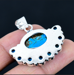 Colgante de flor con piedra preciosa turquesa Megnasite, collar floral, joyería para mujer, joyería hecha a mano con baño de plata - Product Image 3