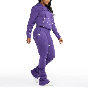 2026 Tie Dye Printing Sublimation Elegant Tracksuit for Women USA Size Pullover flare sweatpants full zip up hoodie tracksuit - Product Image 2