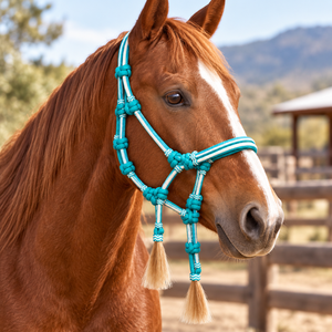 Harnais en corde tressée avec design noué et pompons en crin de cheval |   Équipement équestre occidental durable pour l'entraînement et l'utilisation à la ferme - Product Image 4