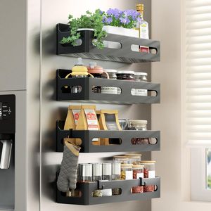 Set di 4 Portaspezie Magnetici Robusti per Frigorifero, Organizzatore Multiuso con 4 Ganci per Cucina e Bagno - Product Image 1